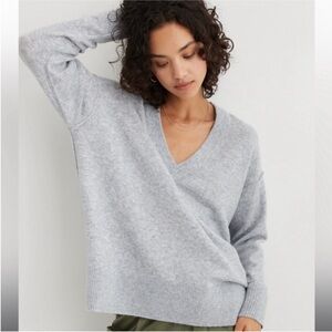 Aerie unREAL V Neck Sweater Grey Oversized Ribbed Minimal Cozy Fall Winter
